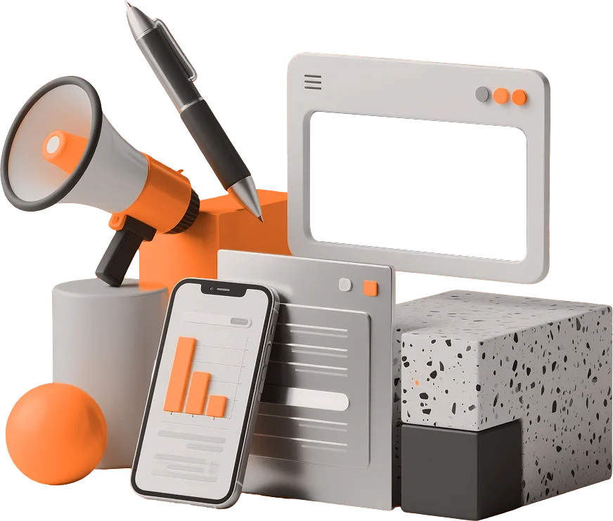 3D illustration of digital marketing and design elements